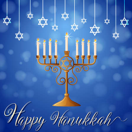 Happy Hanukkah with star symbol and candlelights illustrationのイラスト素材