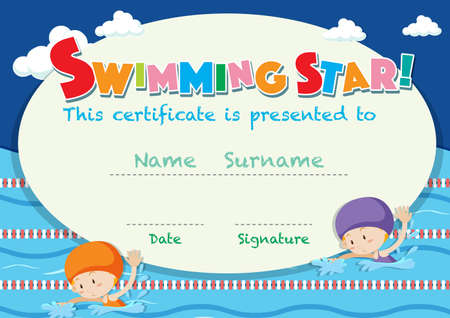 Certificate template with kids swimming illustrationのイラスト素材