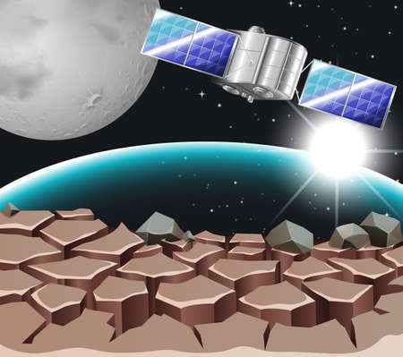 Satellite in dark space illustration