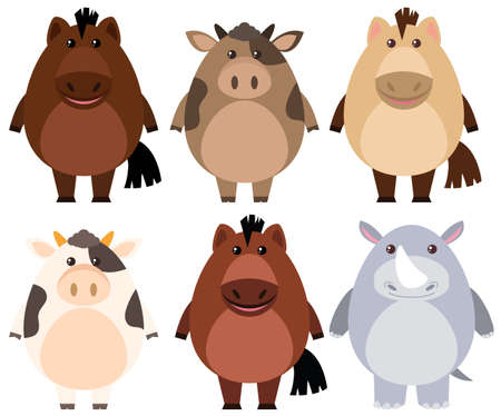 Horses and cows with happy face illustrationのイラスト素材