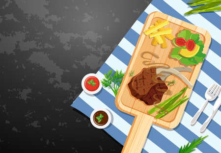 Background template with lambchop and fries illustrationのイラスト素材