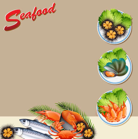 Background template with different kinds of seafood illustrationのイラスト素材