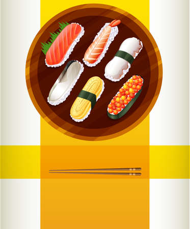 Background template with sushi and chopsticks illustrationのイラスト素材