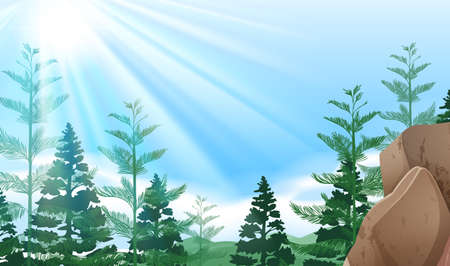 Background scene with trees on mountain illustrationのイラスト素材