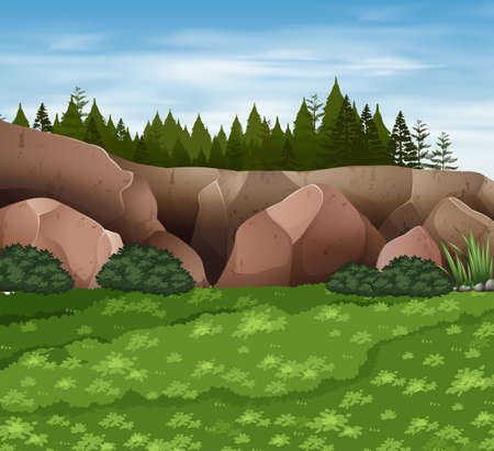 Background scene with rocks and grass illustrationのイラスト素材