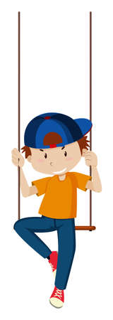 Boy sitting on swing illustrationのイラスト素材