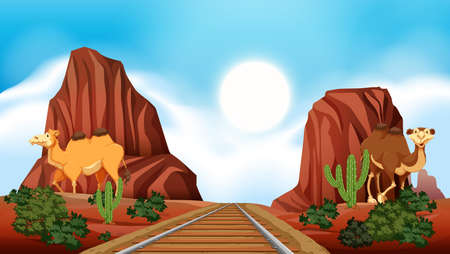 Railroad through the desert Vector illustration.のイラスト素材