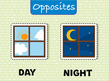 Opposite words for day and night illustrationのイラスト素材