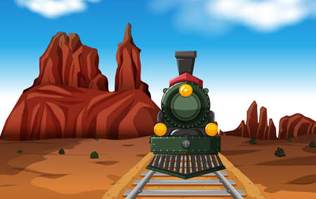 Train ride in the desert at day time illustrationのイラスト素材