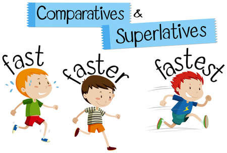 Comparatives and superlatives word for fast illustration with childrenのイラスト素材