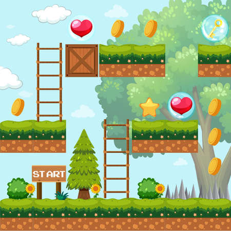 Game Template in Forest Scene illustrationのイラスト素材
