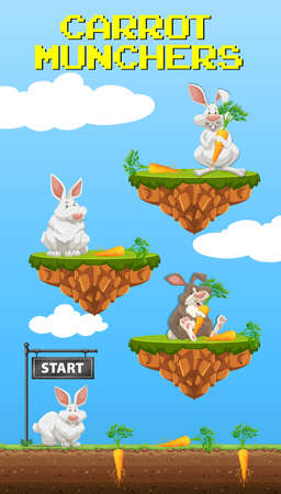 Cute Animals Jumping Game Template  illustrationのイラスト素材