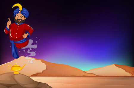 A Magic Lamp in Desert Scene illustration
