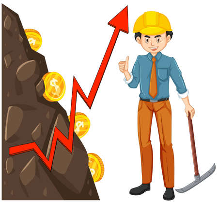 Worker with Coin Mining illustrationのイラスト素材