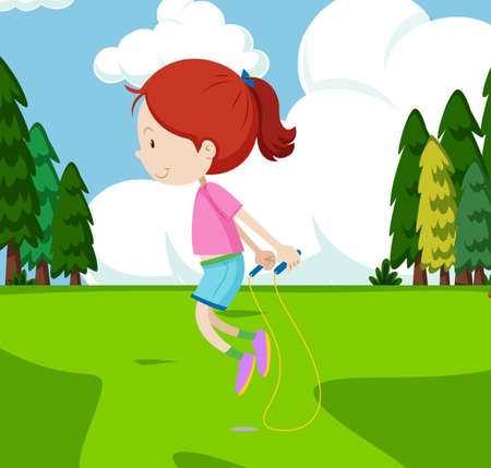 Rope Jumping in the Garden illustrationのイラスト素材