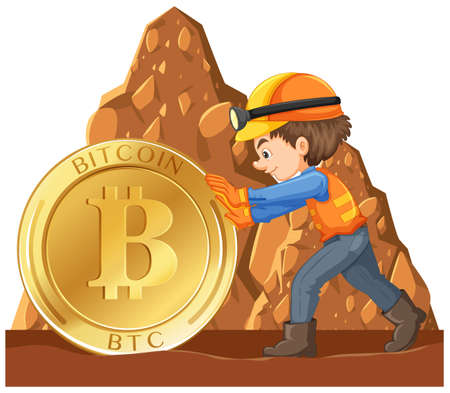A Worker Mining Cyber Coin illustrationのイラスト素材