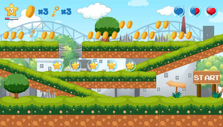 Coin Collecting Game in Park Theme illustrationのイラスト素材