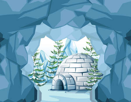 Igloo in the North Pole illustrationのイラスト素材