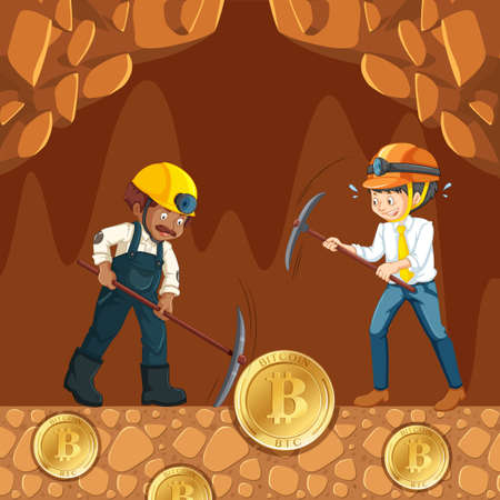 Cyber Coin Mining and Worker illustrationのイラスト素材