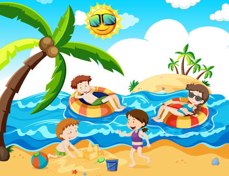 A Family Trip at th Beach illustrationのイラスト素材