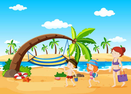 Beach Scence with Hammock illustrationのイラスト素材