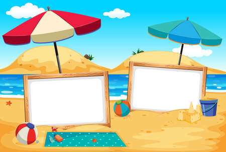 Whiteboard Banner at the Beach Scene illustrationのイラスト素材