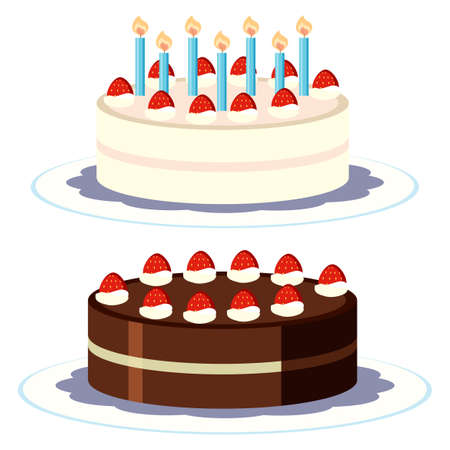 Cream and Chocolate Cake on White Background illustration