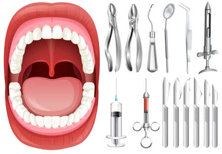 Human Mouth and Dental Equipment illustrationのイラスト素材