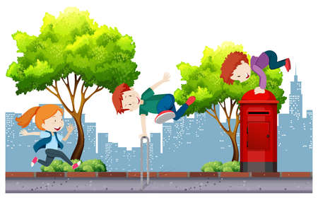 Urban Kids Street Dance in City illustrationのイラスト素材