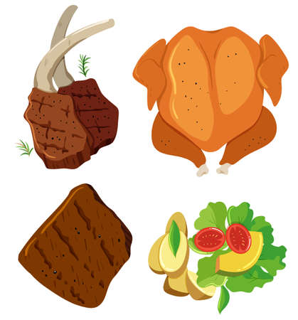 Meat Stake and Salad Set illustrationのイラスト素材