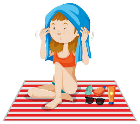 A Bikini Girl Tanning on White Background illustrationのイラスト素材