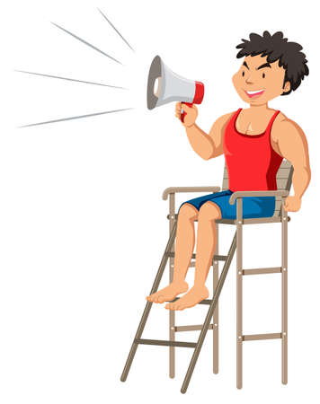 A Smart Lifeguard with Megaphone illustrationのイラスト素材