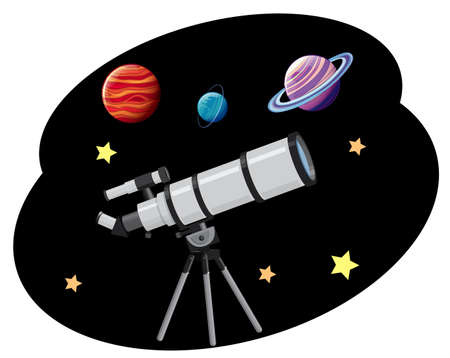 Planet and telescope on white background illustrationのイラスト素材
