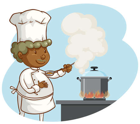 A Professional Chef Cooking on White Background illustrationのイラスト素材