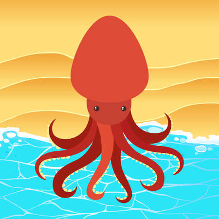 Red Octopus on the Beach illustrationのイラスト素材