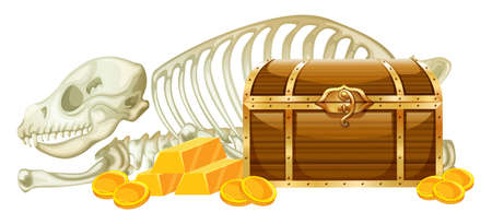 Chest Treasure and Skeleton on White Background illustrationのイラスト素材