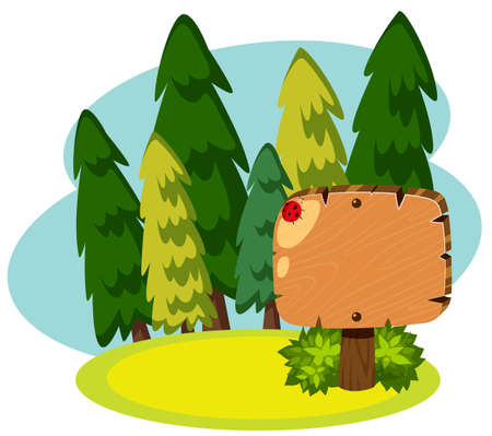 Wooden Banner in the Green Forest illustrationのイラスト素材