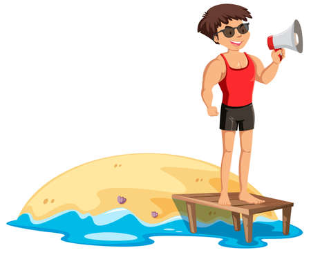 A Fit Lifeguard Next to the Shore illustrationのイラスト素材