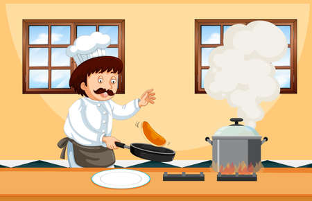 A Professional Chef Cooking Food illustrationのイラスト素材