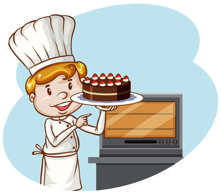 A Chef Baking Cake Bakery illustrationのイラスト素材