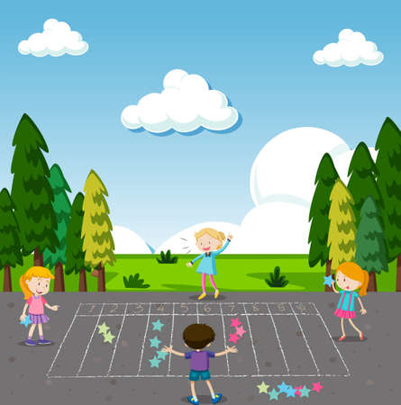 Children Play Math Game at Park illustrationのイラスト素材
