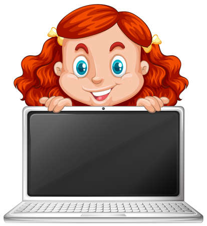 A Redhead Girl with Laptop illustrationのイラスト素材