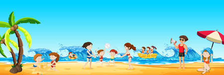 Scene of people at the beach illustrationのイラスト素材