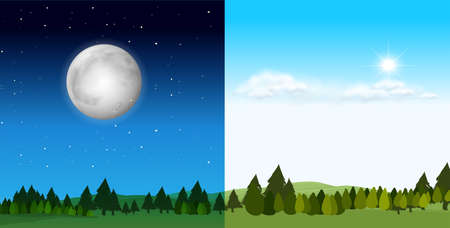Day time and night time scene illustrationのイラスト素材