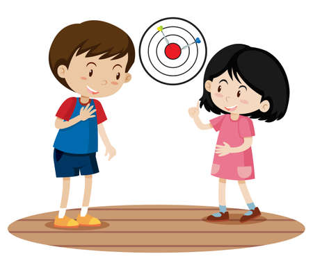 Children Playing Dart Game illustrationのイラスト素材