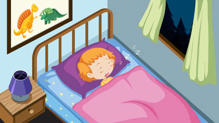 A Kid Sleeping in Bedroom illustrationのイラスト素材