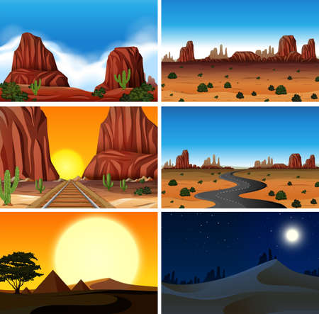 Set of diferent desert scenes illustrationのイラスト素材