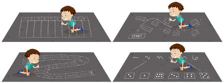 A Boy Drawing Number on the Road illustrationのイラスト素材
