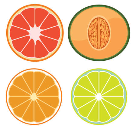 A Set of Sliced Fruits illustrationのイラスト素材