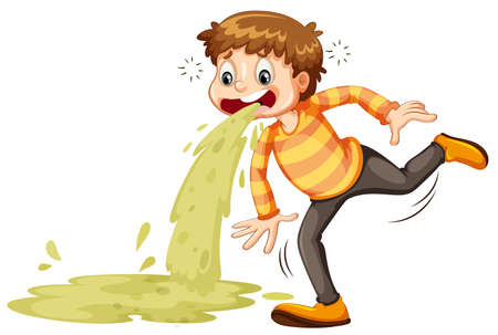 A sick boy vomiting illustrationのイラスト素材